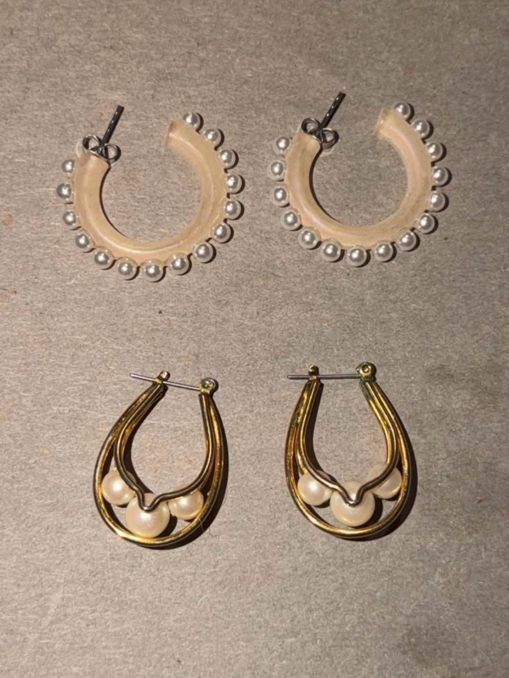 Avon Pearl-Trim Hoop Earrings in Cream and Gold